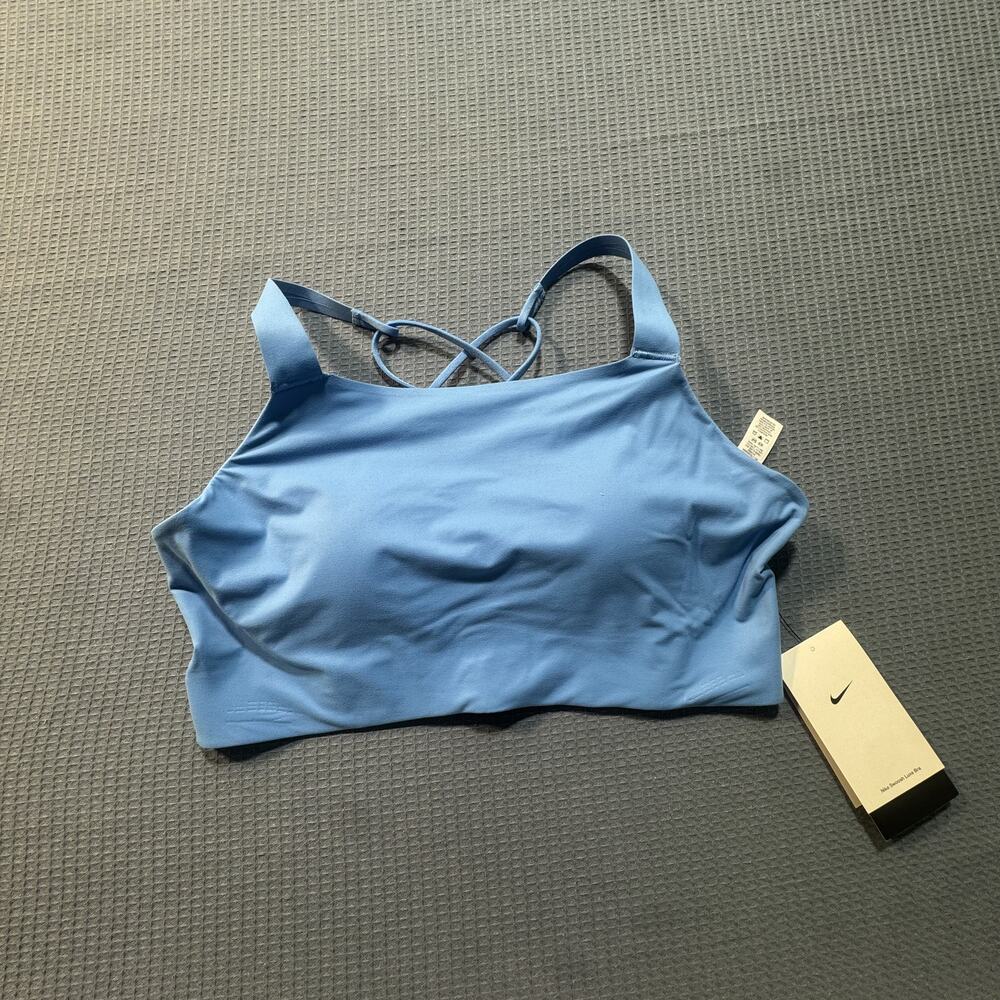 Nike Swoosh Support Padded‎ Sports Bra Women Sz L Blue Brand New